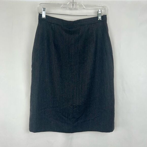 Vintage Ralph Lauren Dark Grey Pinstriped Wool Pencil Skirt - Picture 5 of 8